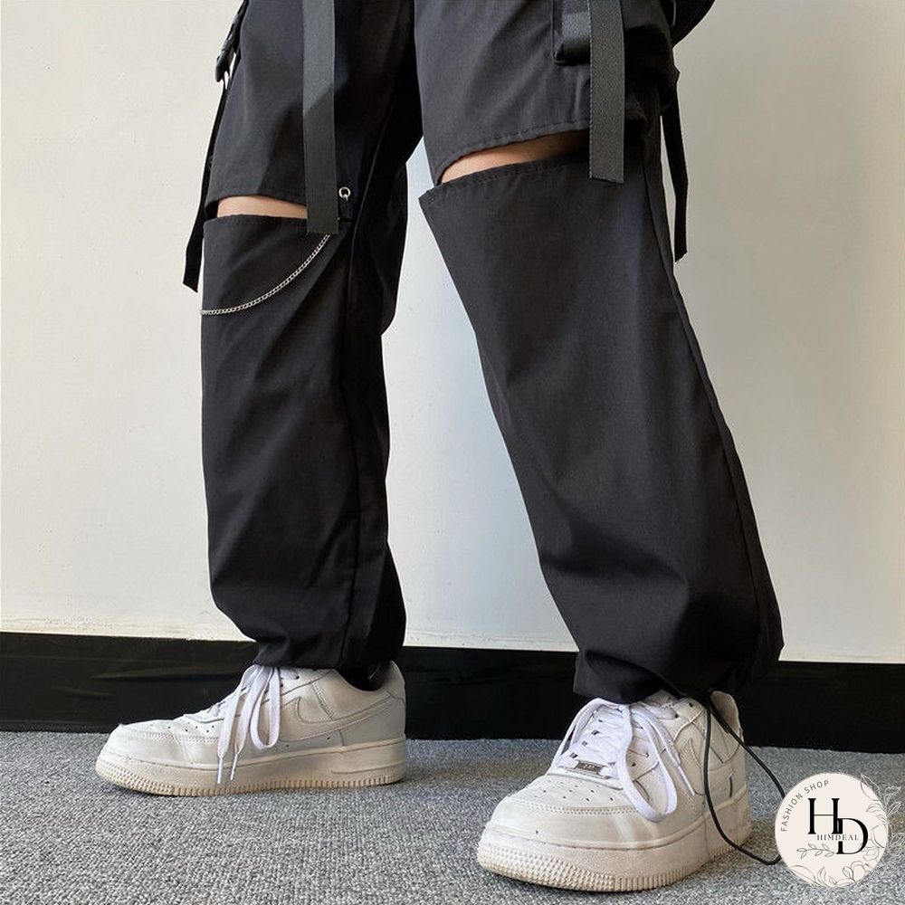 Vintage loose straight pants women high waist hole streetwear cargo pant casual Korean