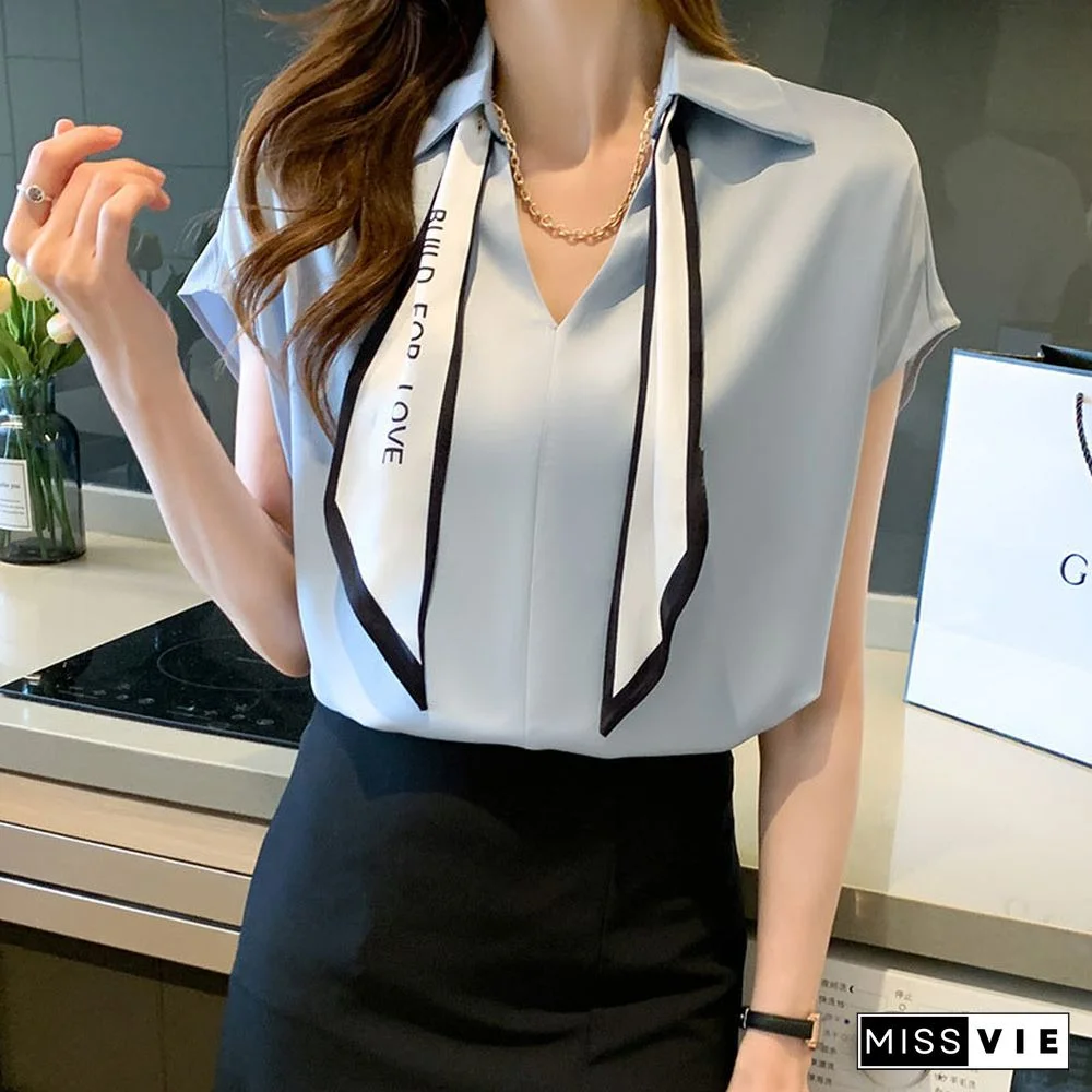 Chain Bow Tie Loose Shirt