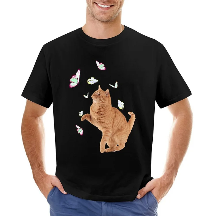 Cat Butterfly T-shirt T-shirt &Agrave; Manches Courtes Gildan Pour Homme