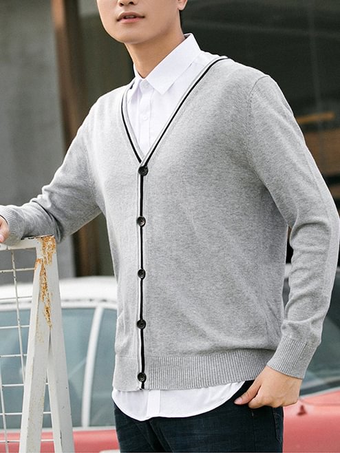 Cotton V-neck Slim Long Sleeve Sweater