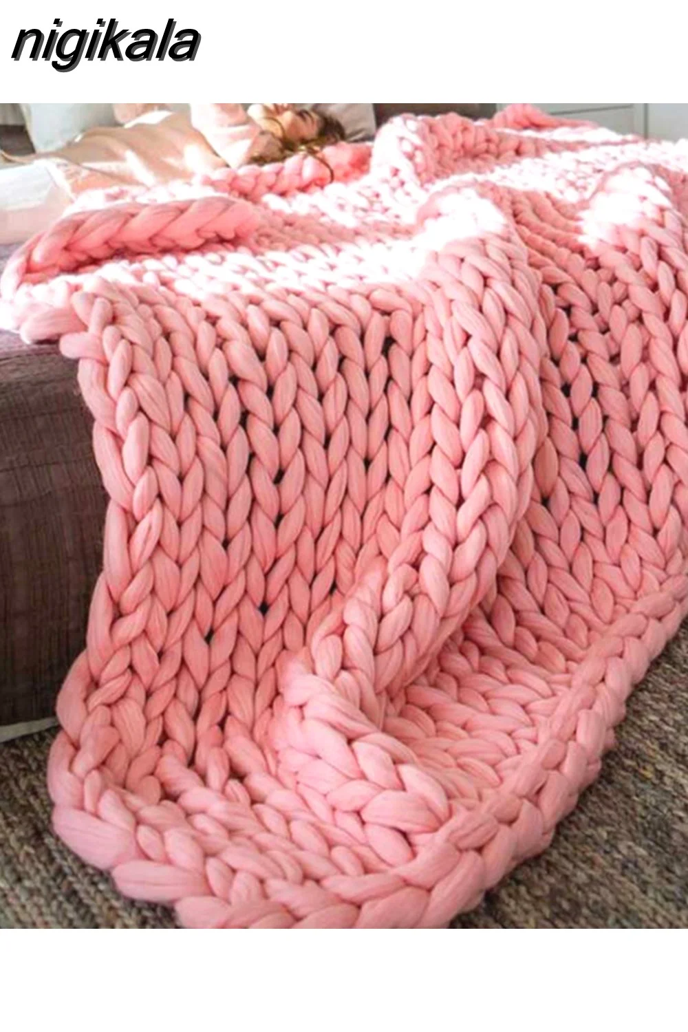 nigikala Chunky Merino Wool Blanket Thick Big Yarn Roving Knitted Blanket Winter warm Throw Blankets sofa bed blanket