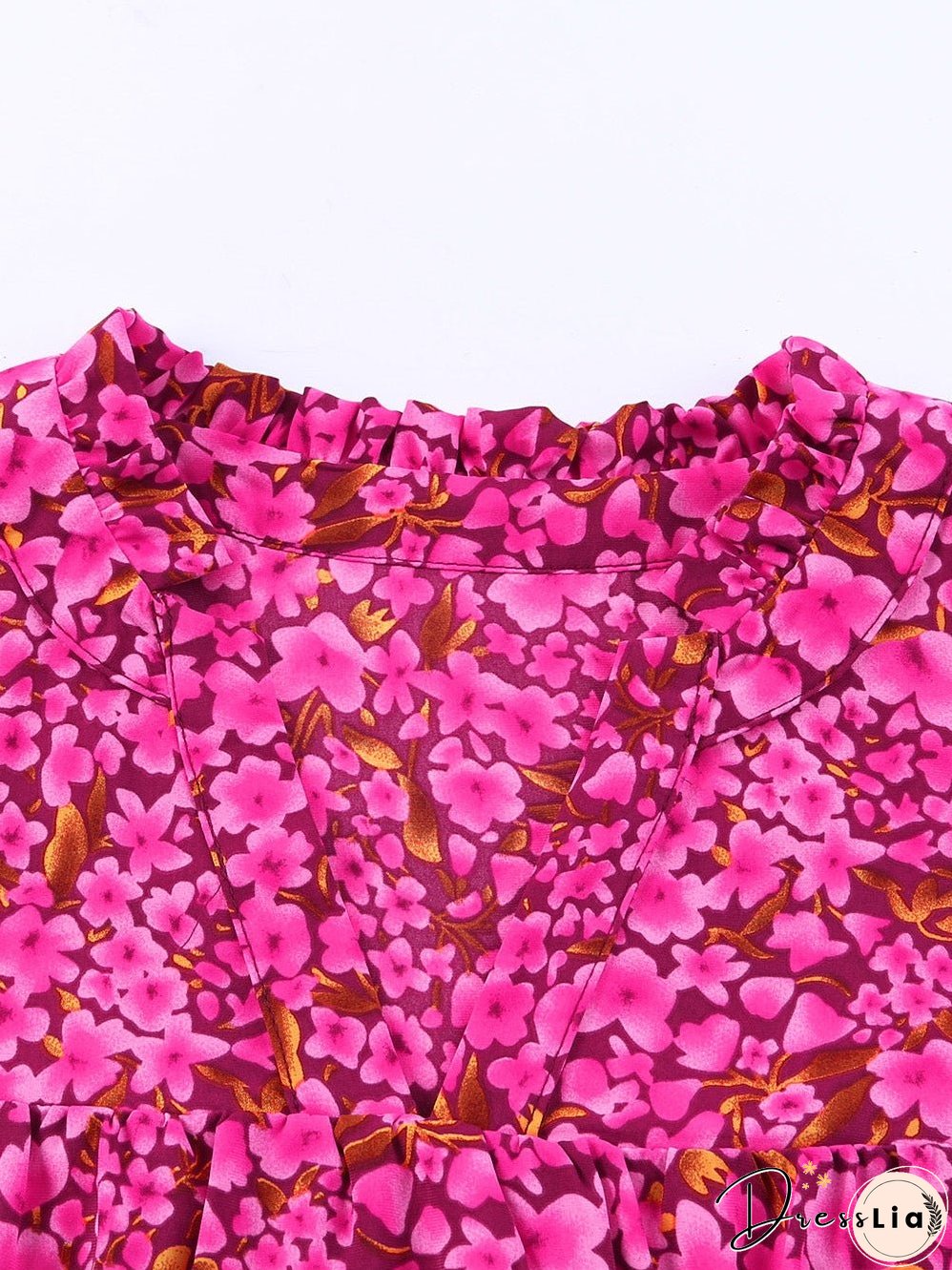 Rose Floral Print Ruffle Sleeve Plus Size Shift Top