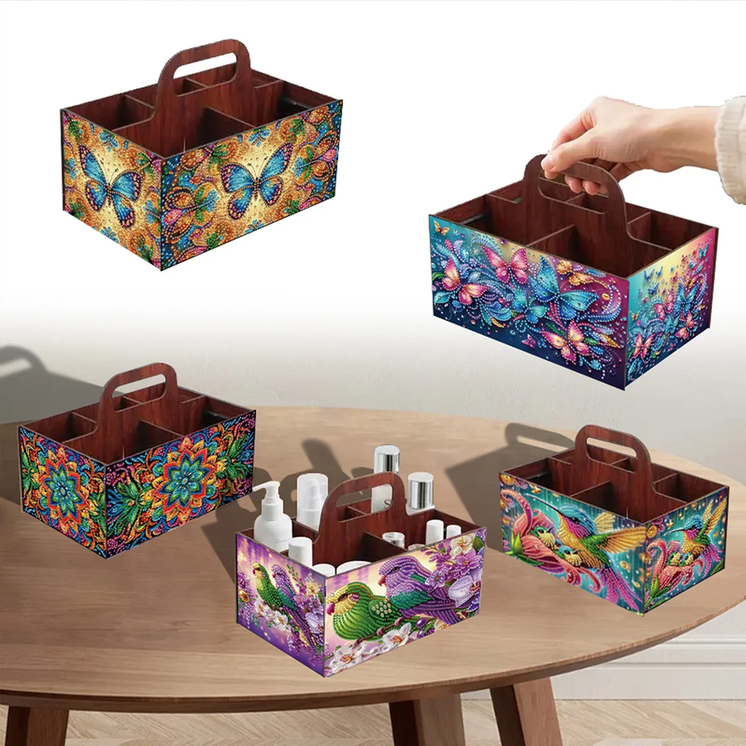 Completed Diamond Art Handmade Wooden Storage Box for Desktop Decor (Birdie B)