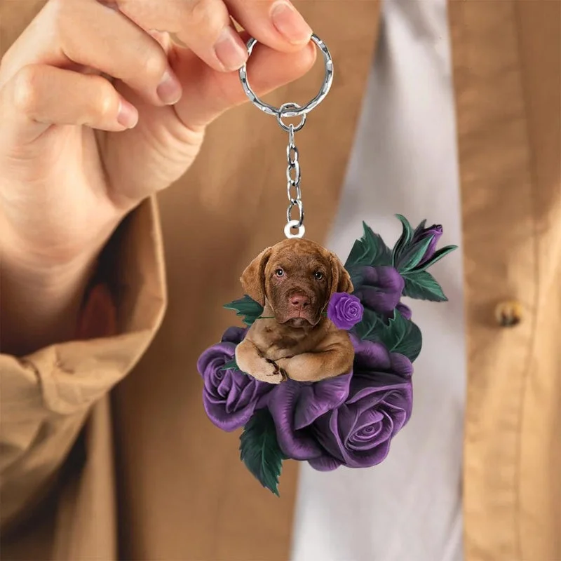 VigorDaily Chesapeake Bay Retriever In Purple Rose Acrylic Keychain PR101