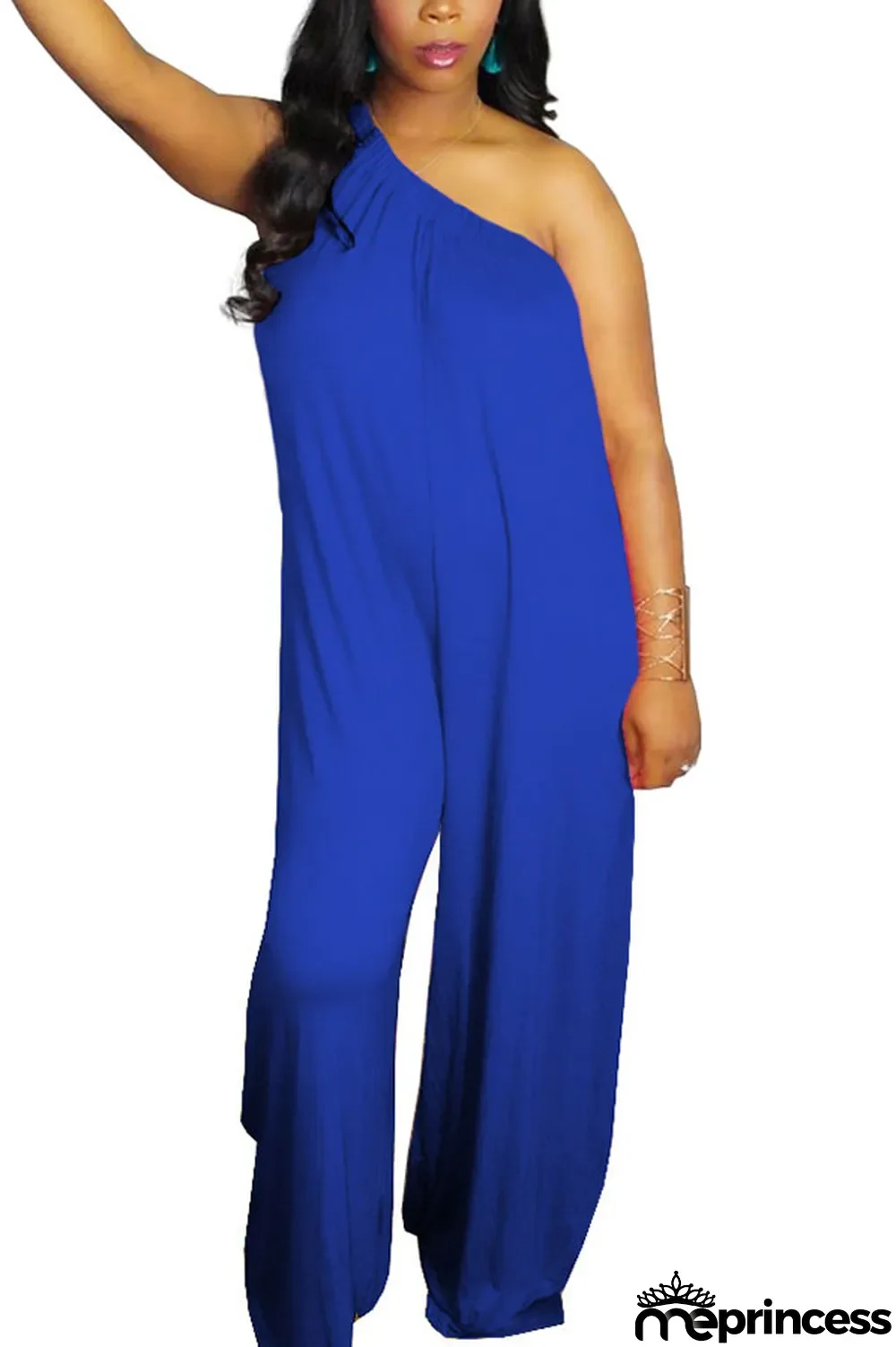 rose red Fashion Sexy Patchwork Solid Polyester Sleeveless one shoulder collar Jumpsuits