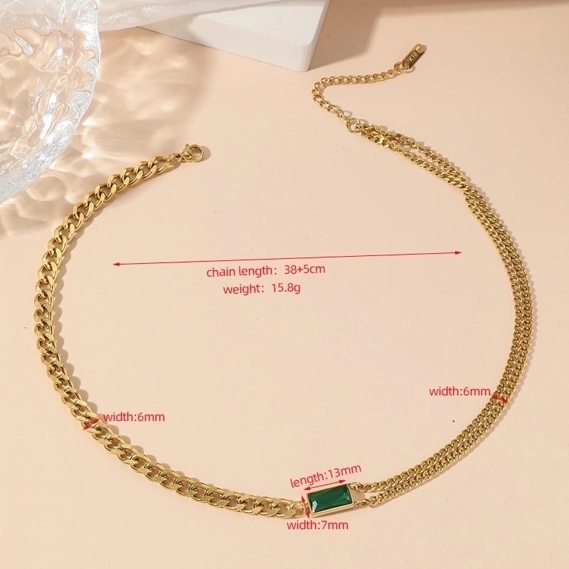 Retro Square Titanium Steel Artificial Gemstones 18K Gold Plated Polishing Plating Inlay Necklace