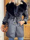 Stylish Plush Solid Color Lapel Collar Belted Long Sleeves Coat