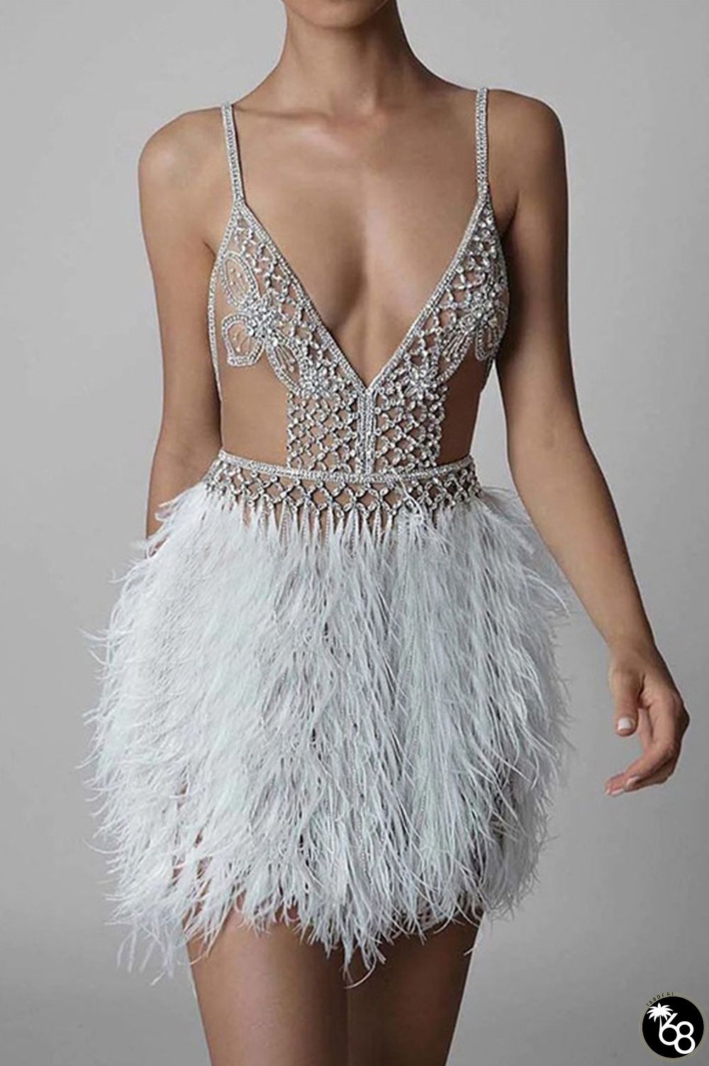 Sexy Party Hollowed Out Feathers V Neck Evening Dress Dresses | 168DEAL