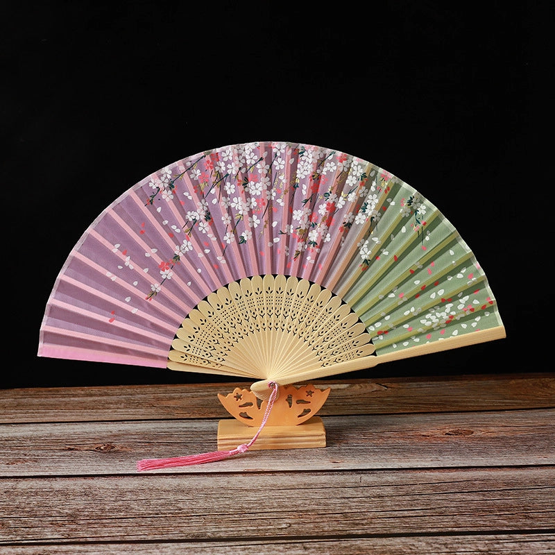 Bamboo Two Green Folding Fan Smile Fan Female Antique Fan Dance Fan Folding Fan Student Gift Elegant Fan