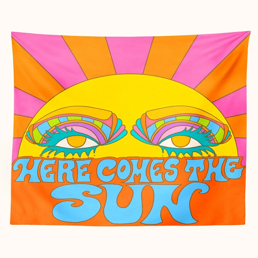 Colorful Sunshine Tapestry Wall Hanging 80s Sun Home Wall Decor Psychedelic Tapestry Decor Living Room Bedroom Bohemian Print