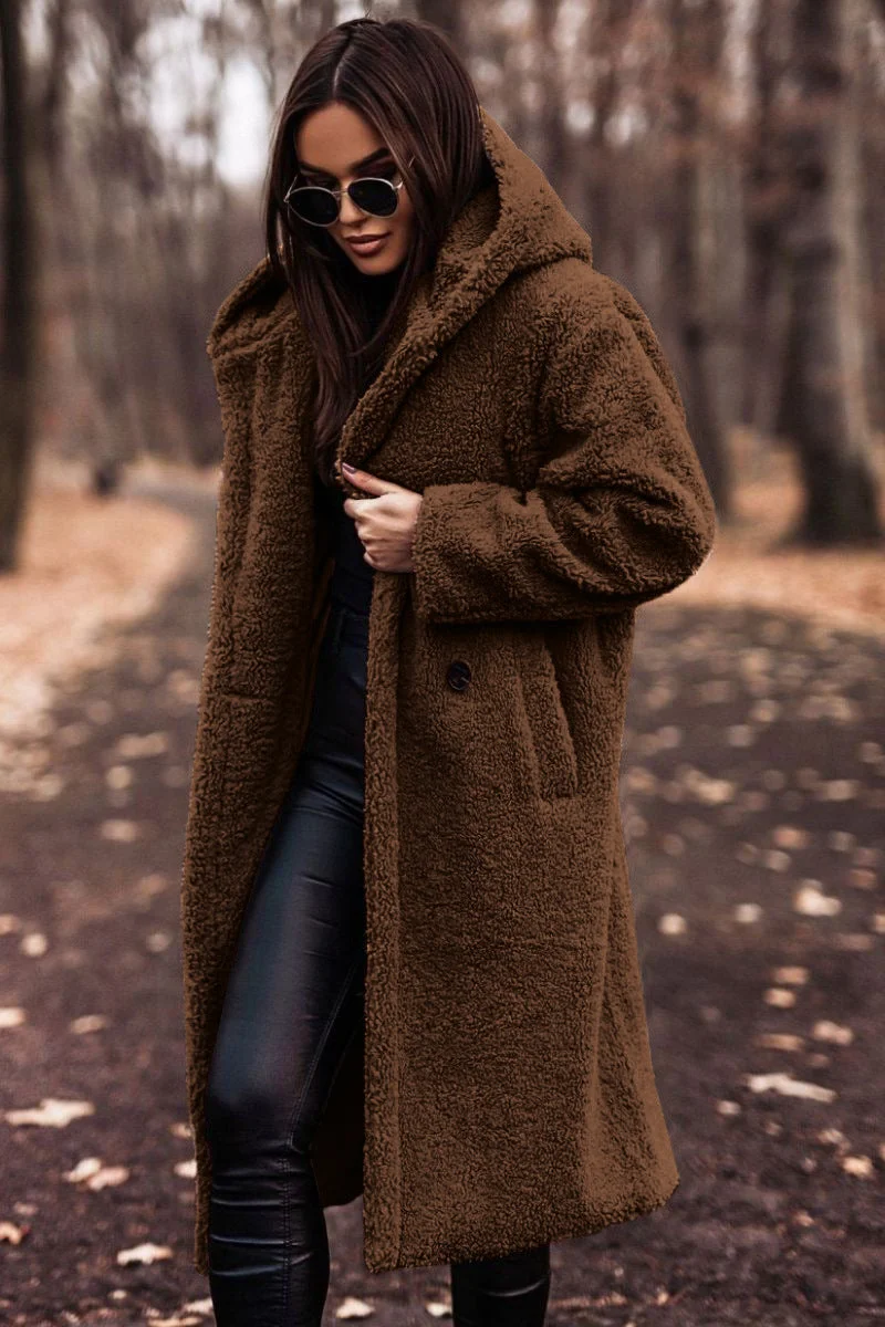 Brownm Fashionable Long Solid Color Sleeve Coats