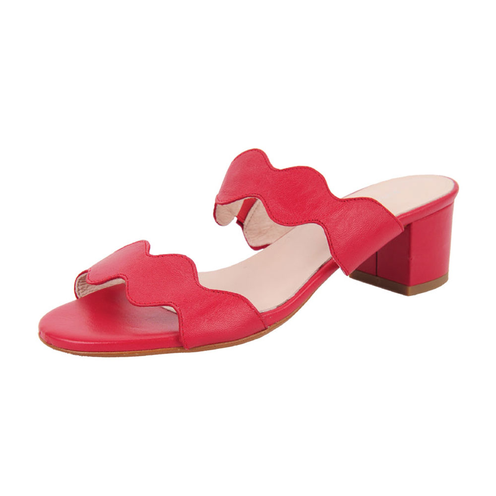 Red Vegan Leather Round Toe Slip On Block Heeled Women's Mules Shoes Nicepairs