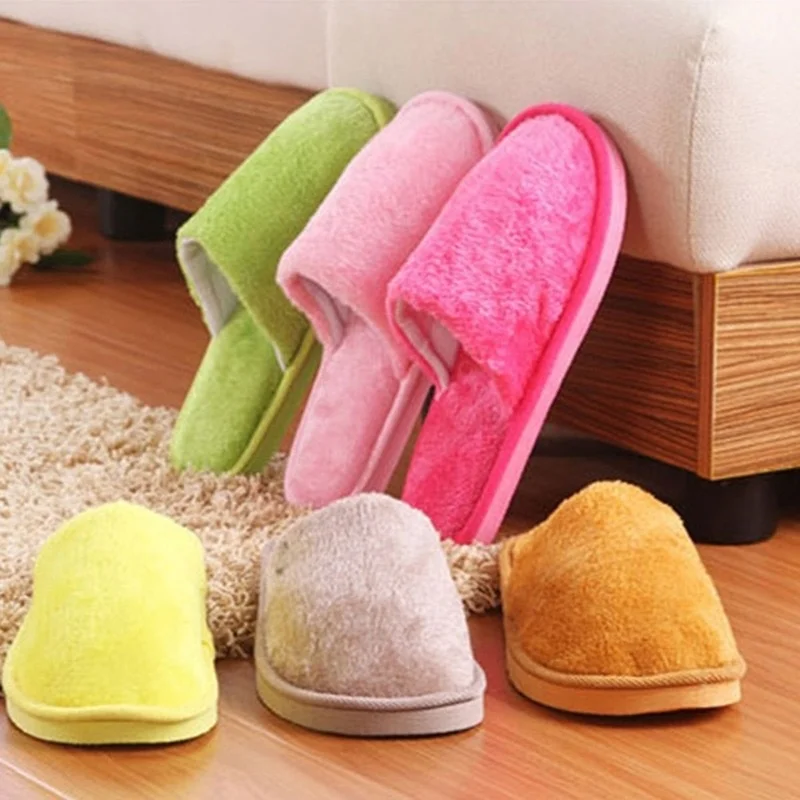 Soft plush cotton slippers
