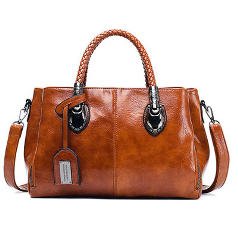 Oil Wax Leather Bag New Export Boston Women’s Bag Shoulder Bag Women’s Soft Leather Big Bag One-piece Delivery