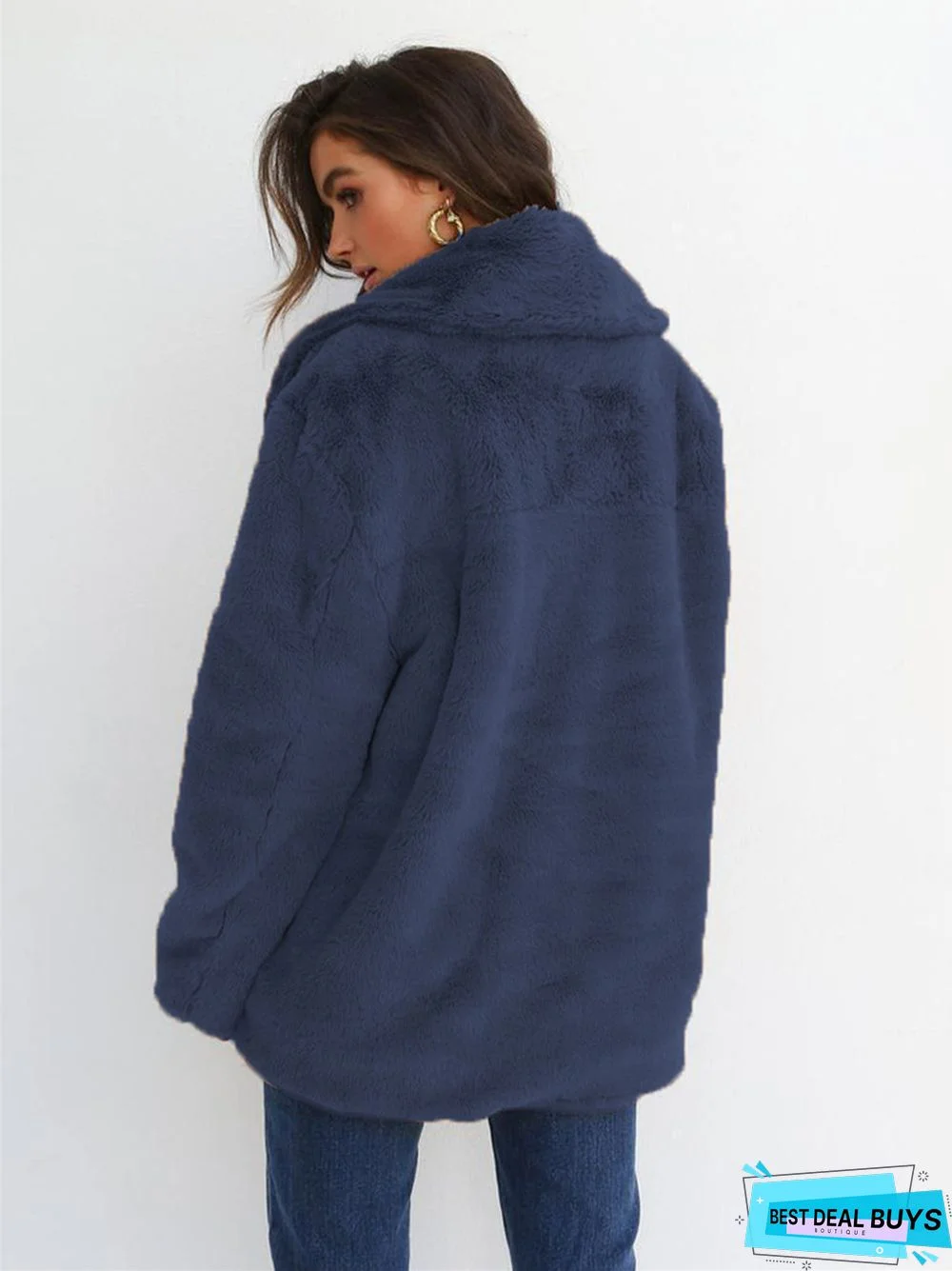 Fashion Solid Color Sexy Plush Lapel Coat