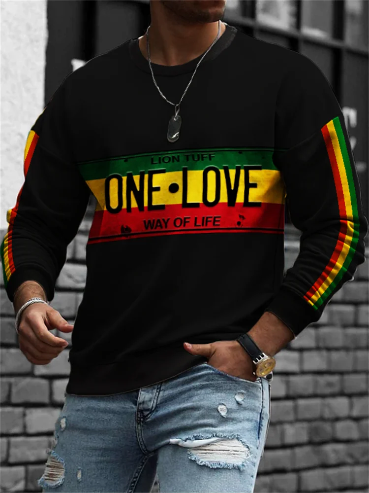 VChics Men's Vintage One Love Striped Sweatshirt