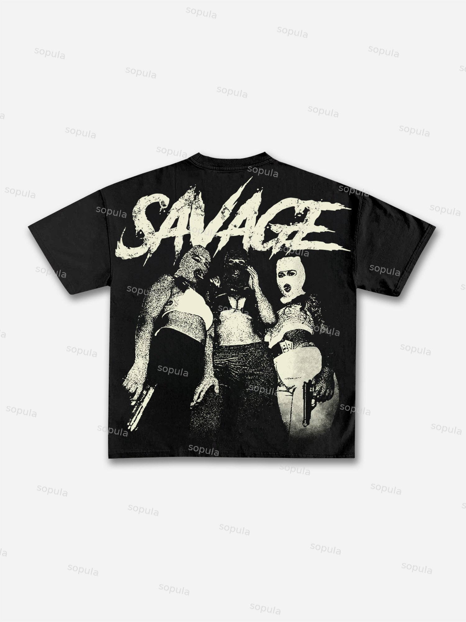Savage Retro Street Gangster Character Graphic Cotton T-shirt