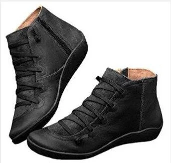 New 2019 Booties Woman  Lace Ankle Boots Suede Stitching Boots Short Arch Support Comfortable Soft Bottom Female Boot Big Size