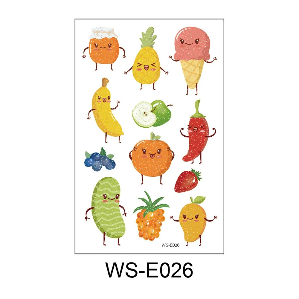 vegetable Fruit Cartoon Tattoo Stickers Fake Tattoos Paste on Face Arm Leg for Cute Kids Body Art Sticker