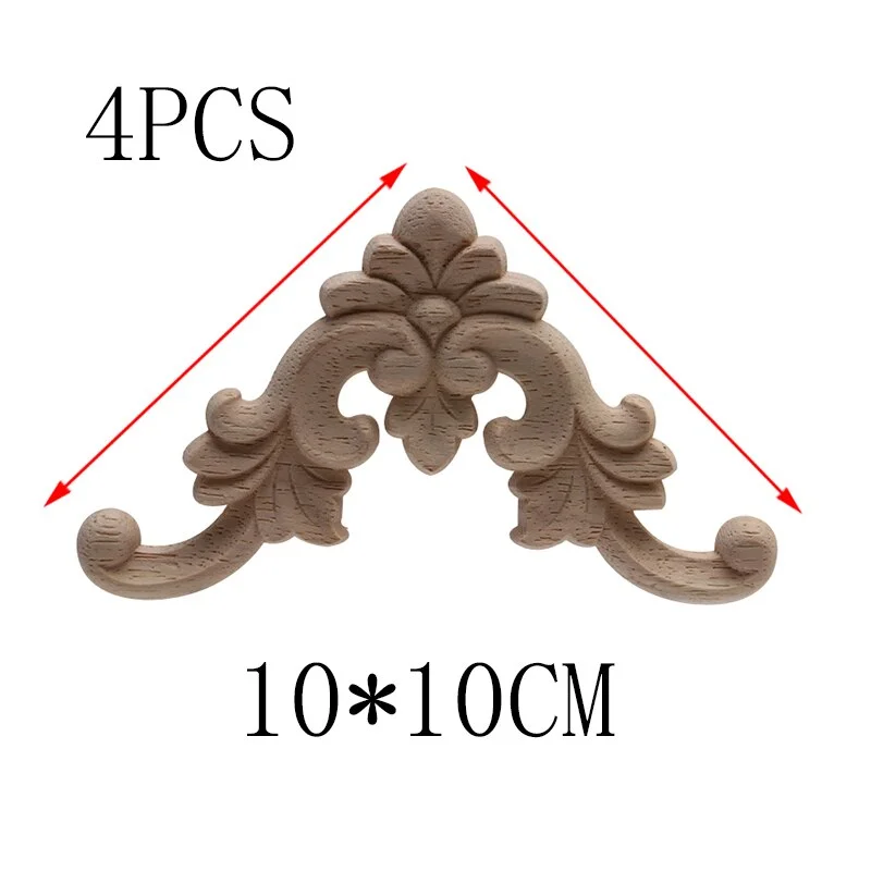 4PCS Unpainted Wooden Mouldings Decal European Wood Appliques for Furniture Cabinet New Flower Wood Carving Decorative Figurine