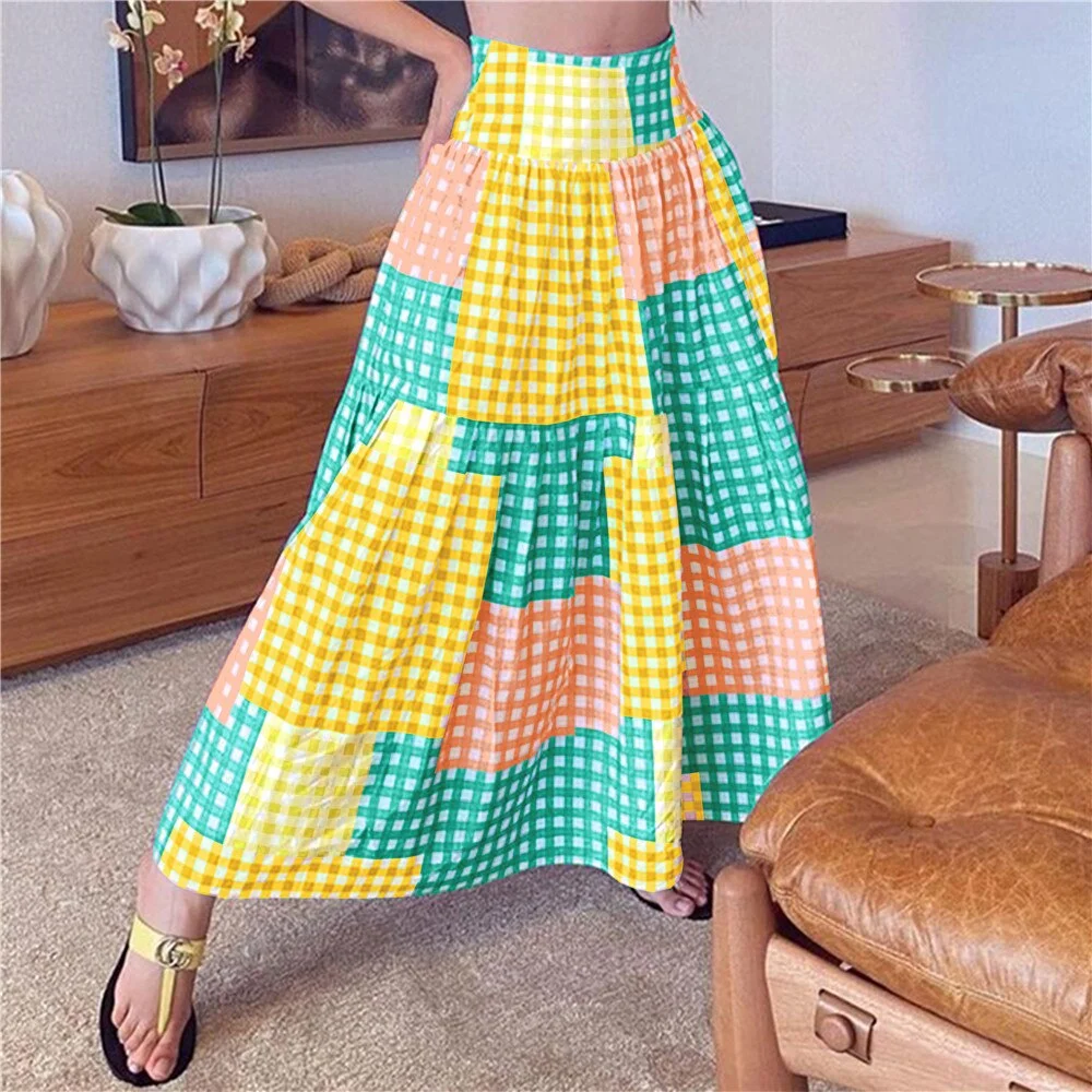 2021 Sexy Colorful Plaid Bikini Set High Waist Swimwear Shoulder Strappy Bathing Suit Beachwear Biquini female