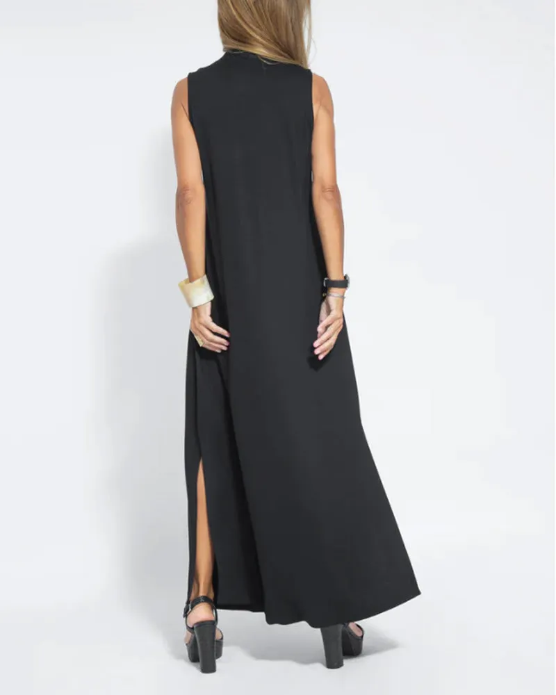 V-neck sleeveless dress in solid color
