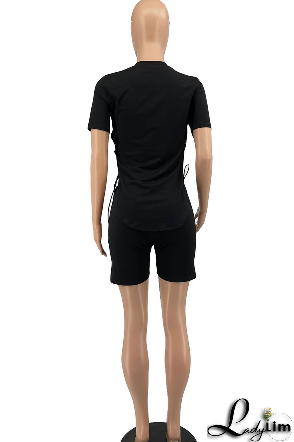 Burgundy Casual Solid Split Joint Frenulum Asymmetrical O Neck Short Sleeve Two Pieces