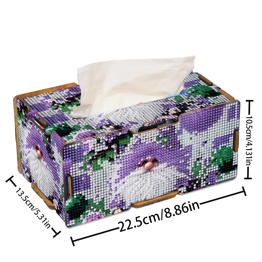 Purple Gnome Diamond Painting Tissue Box Wooden Diamond Art Tissue Storage Box