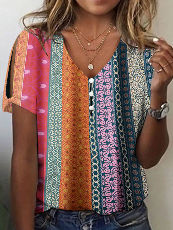 Women Half Sleeve V-neck Solid Color Dress