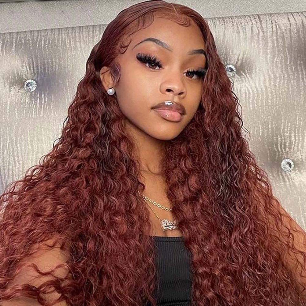 Reddish Brown Deep Wave Lace Front Wig 13x6 HD Transparent Deep Curly Lace Frontal Human Hair Wigs Fall Color 360 Full Lace Wigs US Mall Lifes