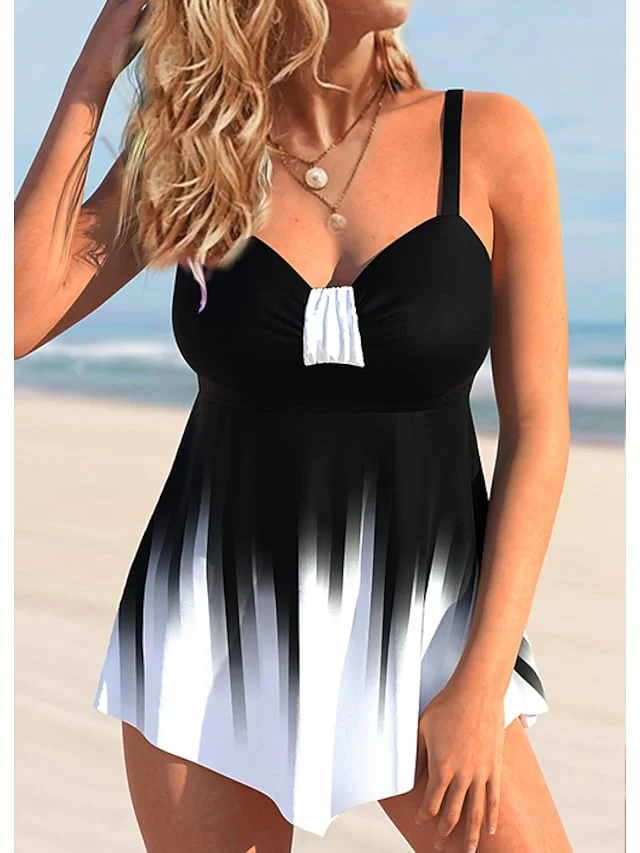 Women's Swimwear Tankini 2 Piece Plus Size Swimsuit 2 Piece Printing Gradient Color Black Orange Tank Top Bathing Suits Sports Summer | IFYHOME