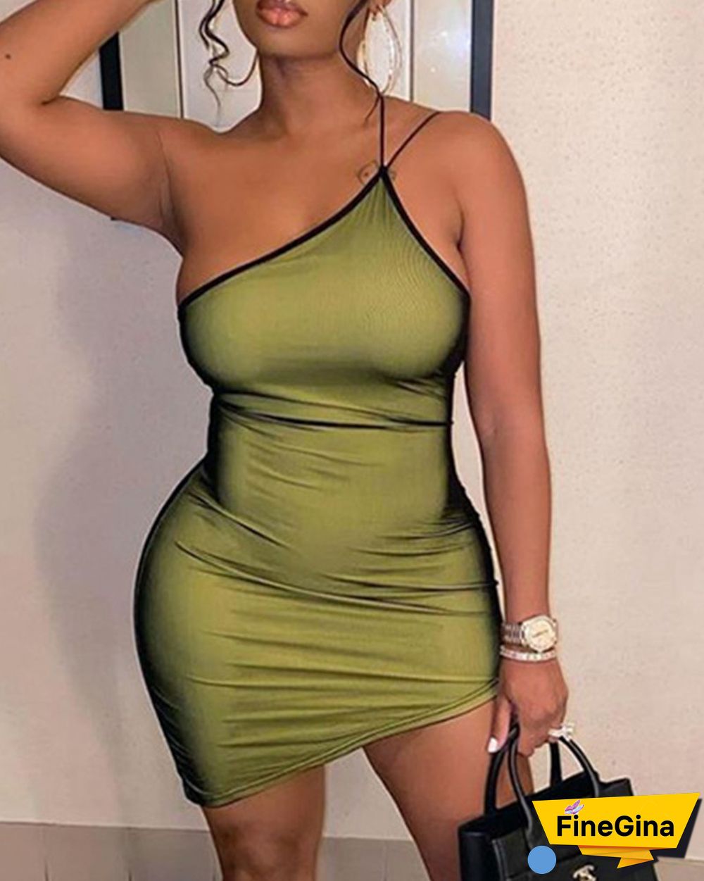 Solid Color One Shoulder Sleeveless Bodycon Mini Dress