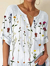 Pockets Casual Floral V Neck Blouse
