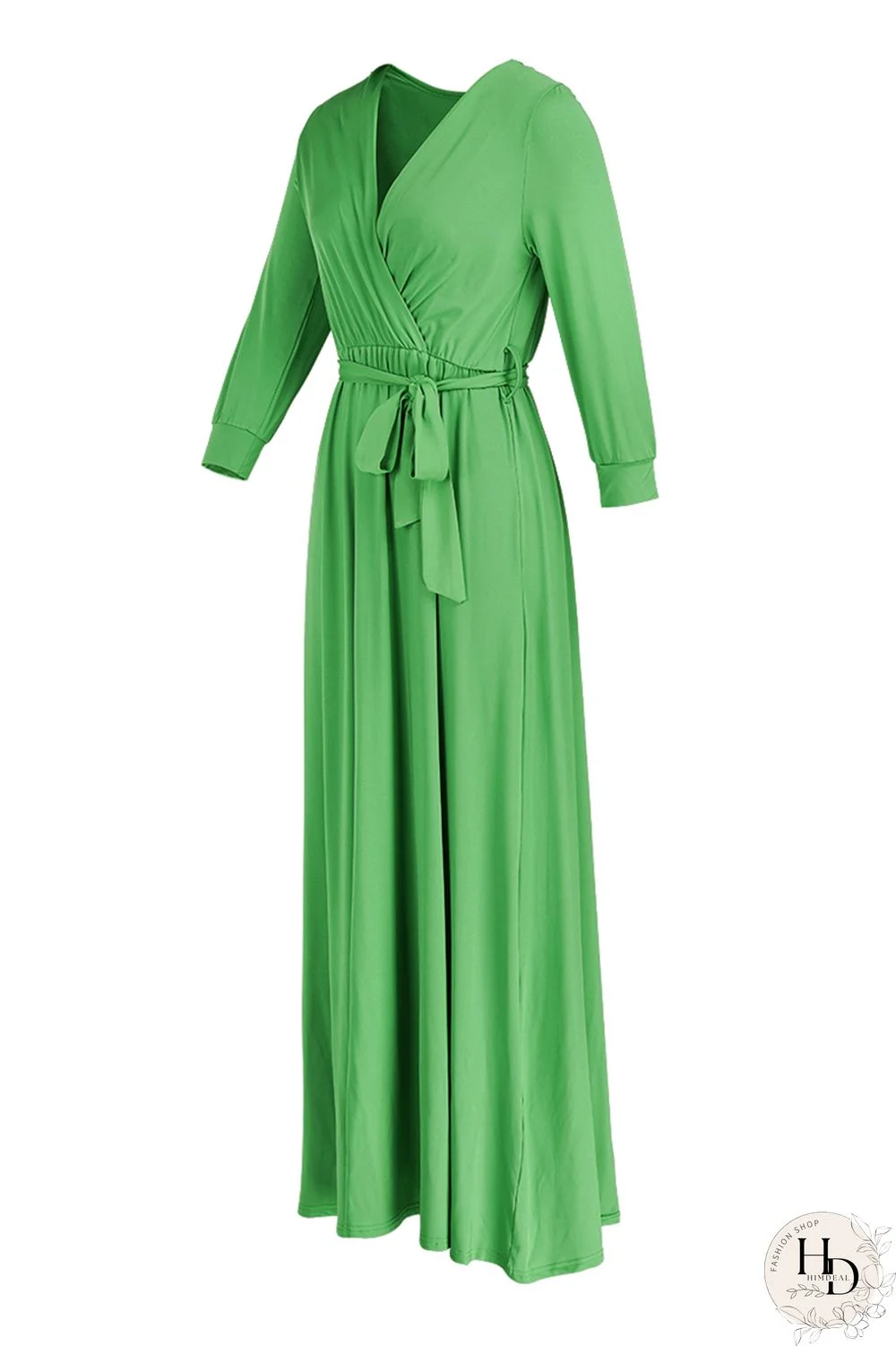 Rose Red Fashion Casual Solid Bandage V Neck Long Sleeve Dresses