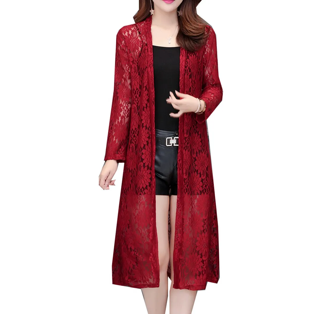 Lace Cardigan Women 2019 Summer Beach Cover Up Beachwear Plus Size L~4XL Tunic Robe Femme Bohemian Lady Blouses Cardigans Kimono