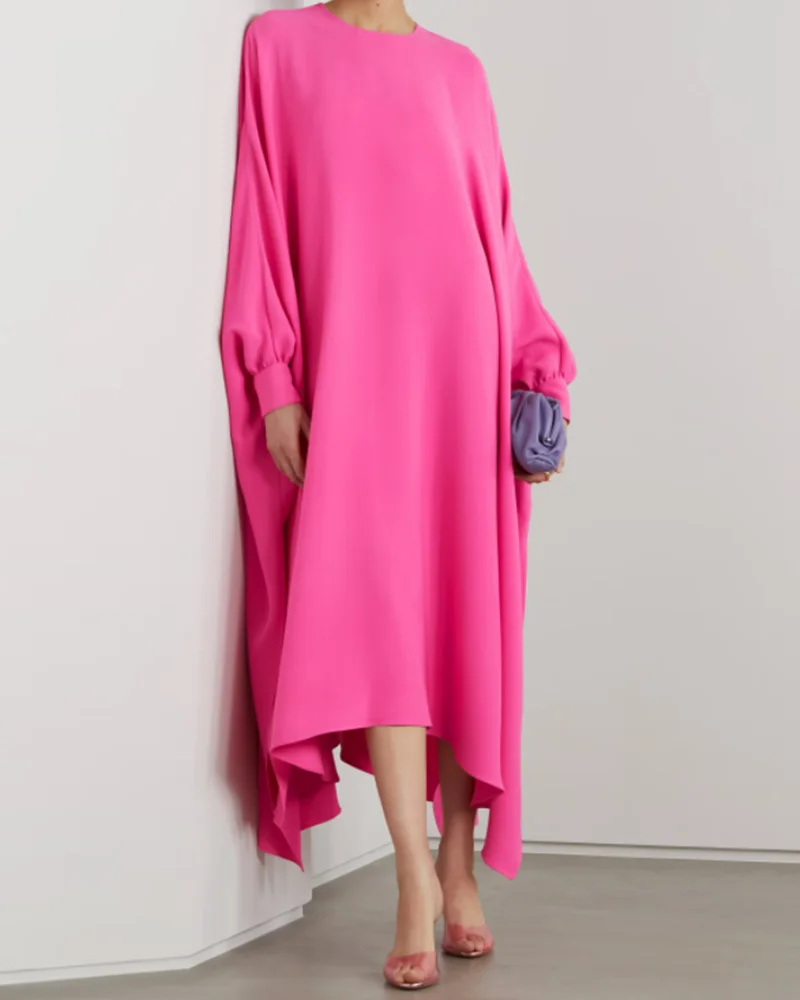 silk oversize robe maxi dress rose pink