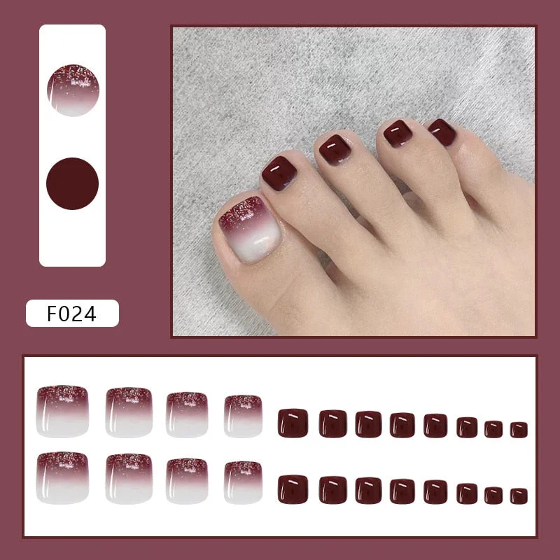 24pcs Plaid Printed Toenails Patch Removable Short  Full Finished Detachable Manicure False ToeNails Tips Press On Toe Nail-Nail Inspo