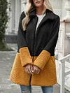 Contrast Color Loose Long Sleev Lapel Collar Fashion Cardigan Coat