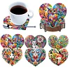 6Pcs/set Diamond Painting Wooden Love Animals Coaster Cup Cushion With Holder