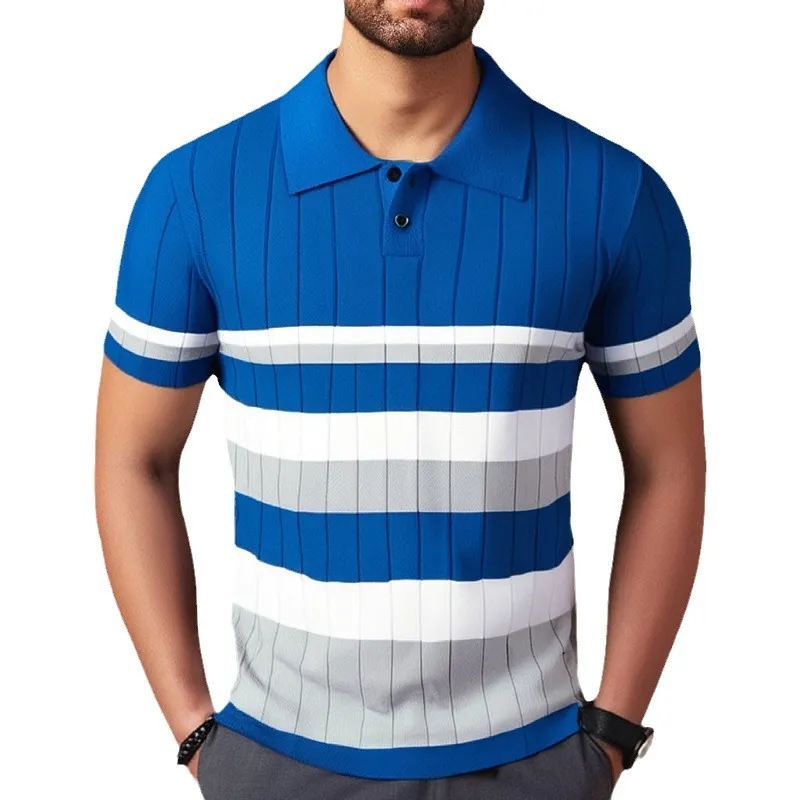 Uveng Uveng Men's New Summer Short Sleeve Knitted Striped Business Polo Shirts Men's SY0152