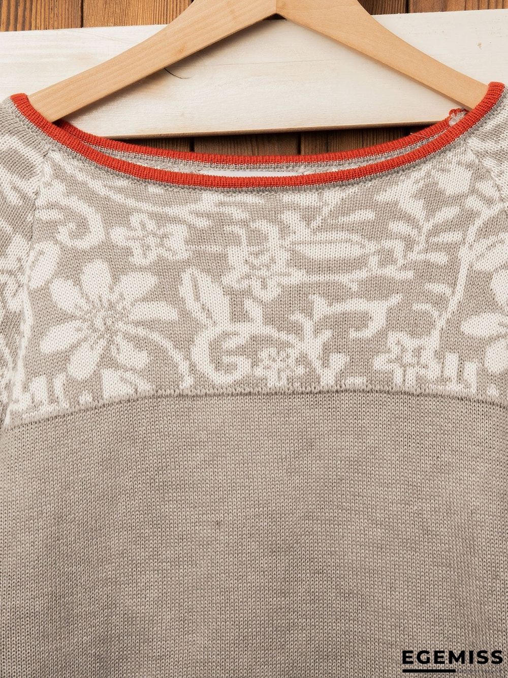 Apricot Long Sleeve Crew Neck Floral Cotton-Blend Shirts & Tops | EGEMISS