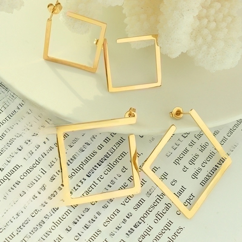 Fashion Square Plating 304 Stainless Steel No Inlaid 18K Gold Plated Earrings