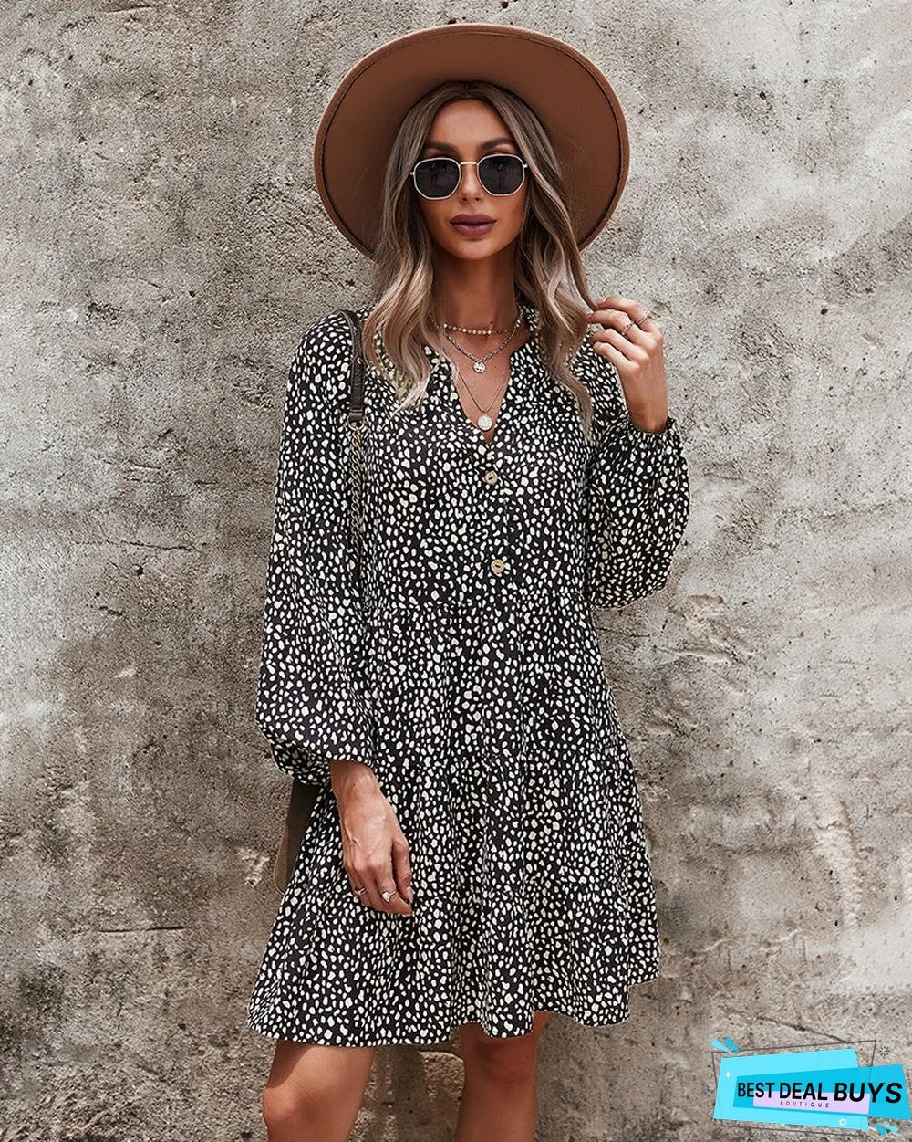 European and American Long Sleeve Fashion Women's Leopard Print Dress