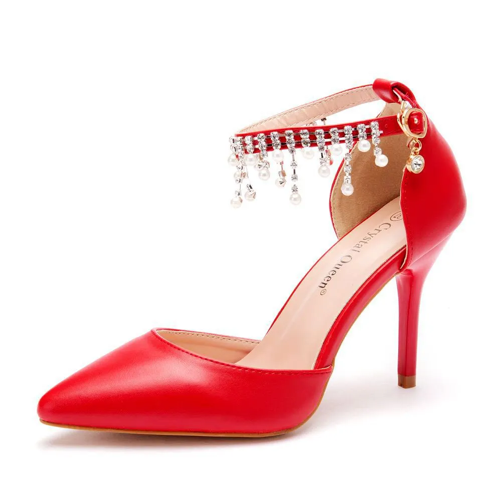 Breakj Breakj Suzu Beads Large-Size High-Heeled Sandals Fine-Heeled Sandals White Pointed Shoes Female Wedding Wedding Bridal Sandals
