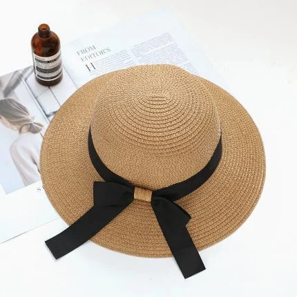 Bow knot face covering sun outdoor beach UV protection straw hat