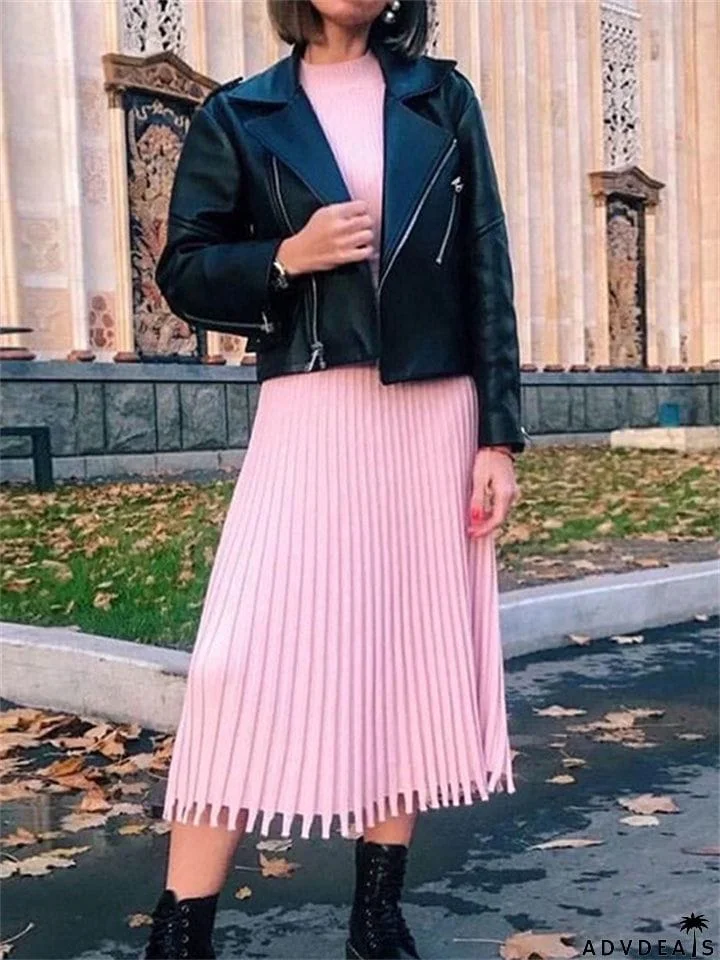 European American Female Autumn Winter Mid-length sweater Dress