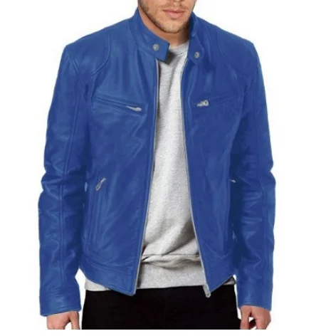 Uveng Uveng Business Gentleman Warm Zipper Open Shirt Pocket Decoration PU Leather Jacket Collar Collar Zipper Leather Jacket