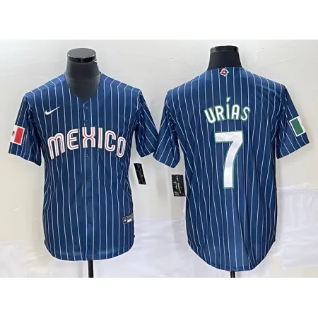 Men's Mexico Baseball #7 Julio Urias 2023 Navy World Baseball Classic Stitched Jersey 3Y54