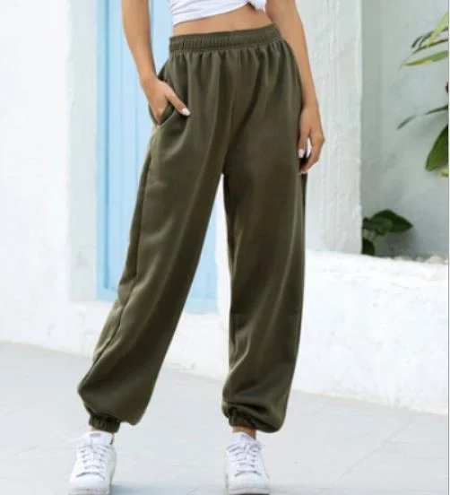 Brownm Elastic-waist High Wide-leg Cropped Loose Large Pants