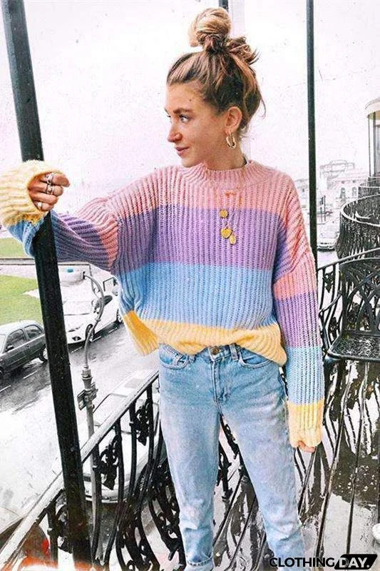 Cute Color Patch Sweater Pullover